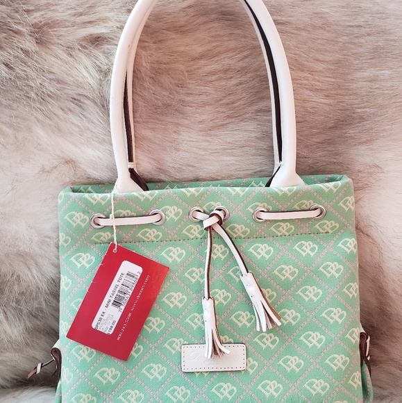 NEW Dooney & Bourke Green & Pink mini tassel tote - Picture 3 of 8